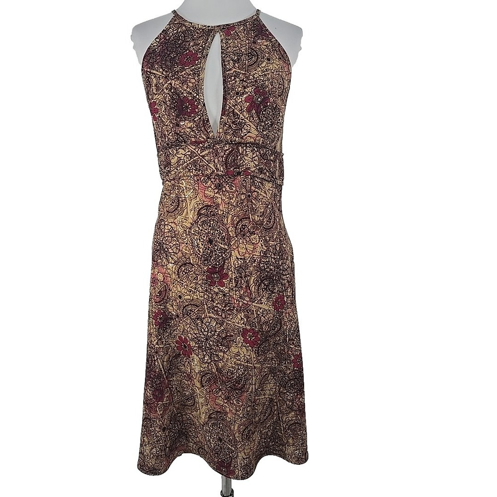 Alyn Paige 11/12 SunDress Brown Geo Floral Halter Style Below Knee Unlined Dress